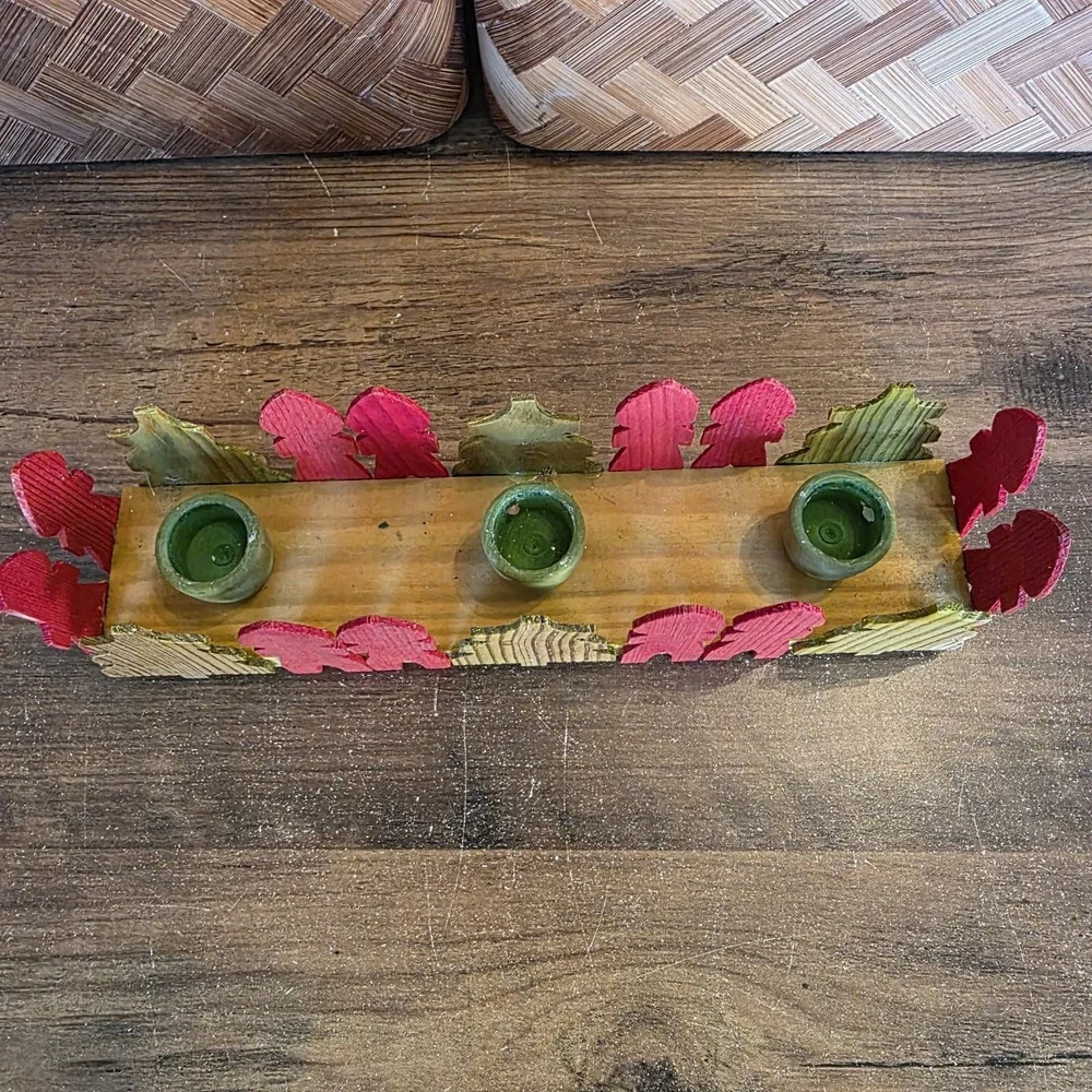 Scandinavian Sweden Christmas Red & Green Wooden Candle‎ Holder Christmas Tree